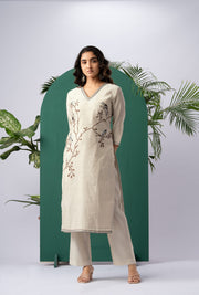 Canvas Chic Beige Viscose Cotton Stitched Suit Sets